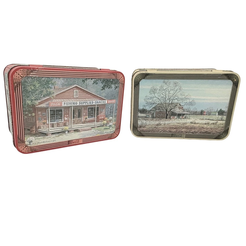 Coca Cola Vintage Tins Fishing Supplies and General Store Scenic Art‎ VTG